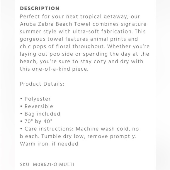 Johnny Was | Bath | Johnny Was Aruba Zebra Beach Towel Nwt In Johnny ...
